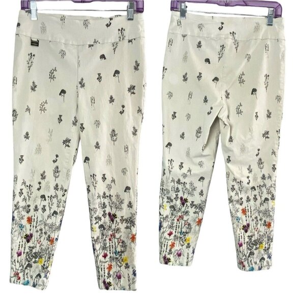 LISETTE Women Montreal Legging Sz 10 White Pull On Floral Straight Leg Stretch - Picture 1 of 13